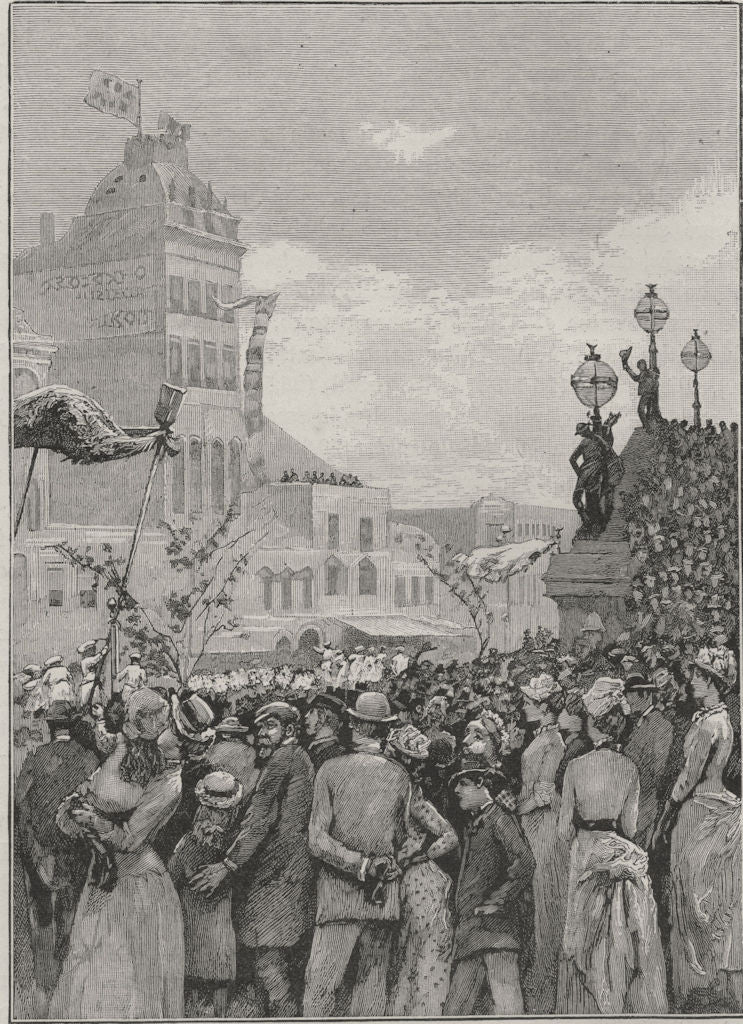 Eight Hours a Day Procession passing the Town Hall. Melbourne. Australia 1890